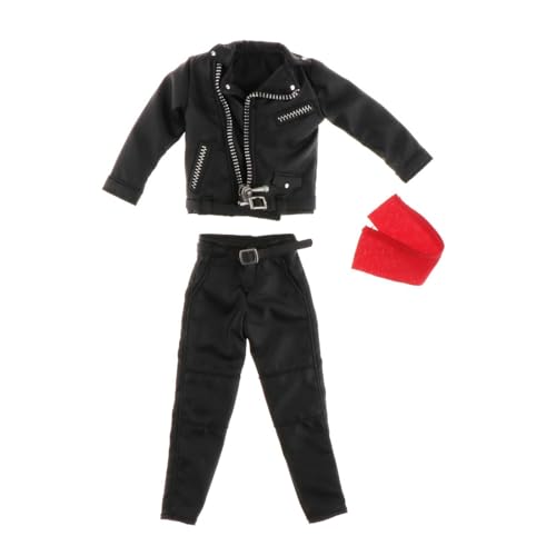 kowaku 1/12 Maßstab Figur Puppe PU Lederjacke Set Outfit Kostüm mit Hose Gürtel Schal Modeanzug Mini für 6'' Actionfiguren von kowaku