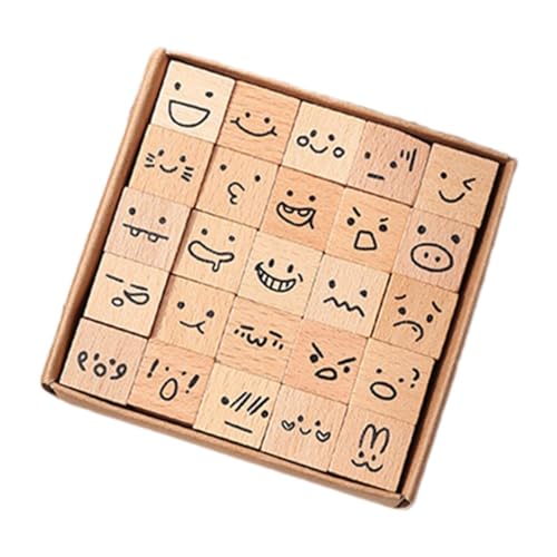 kowaku 25-teiliges Mini-Stempel-Holzstempel-Tagebuch-Stempelset, Holzstempel für die Erstellung von Journaling-Karten, Emoji von kowaku