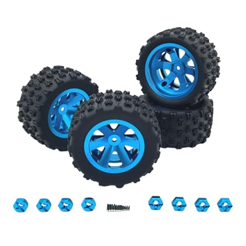 kowaku 4 Stück RC Autoräder Und Reifen, RC Crawler Autoreifen, Gummireifen mit 8 Sechskant Radnaben für 1/12 1/14 1/16 1/18 Auto, Blau von kowaku