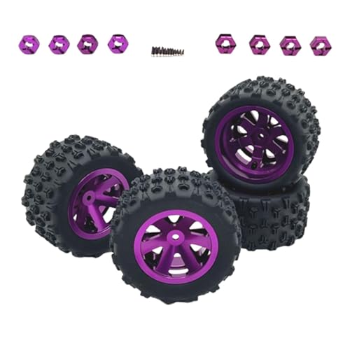 kowaku 4 Stück RC Autoräder Und Reifen, RC Crawler Autoreifen, Gummireifen mit 8 Sechskant Radnaben für 1/12 1/14 1/16 1/18 Auto, Violett von kowaku