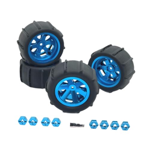 kowaku 4X RC Räder und Reifen Ersetzen Modifikation Hex Räder Felgen Gummireifen für 1/12 1/14 1/16 1/18 RC Truck Zubehör, Blau von kowaku