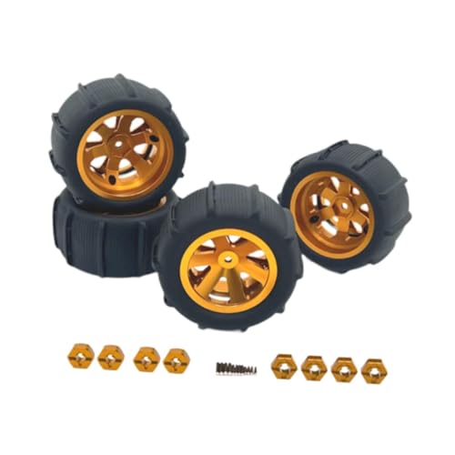 kowaku 4X RC Räder und Reifen Ersetzen Modifikation Hex Räder Felgen Gummireifen für 1/12 1/14 1/16 1/18 RC Truck Zubehör, Gold von kowaku