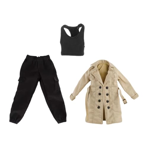 kowaku Damen Trenchcoat im Maßstab 1/12, Jacke und Hose, Verkleidung, Kindergeschenke, stylisches Outfit, Kostüm, Puppenkleidung für 6 Zoll Figurenkörper, Beige von kowaku