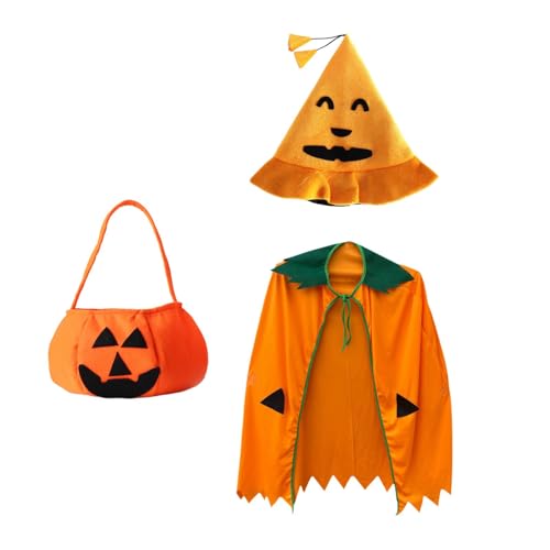 kowaku Halloween-Set mit Kürbisumhang, Hut und Tasche, weiches Kostümzubehör für Rollenspiele von kowaku