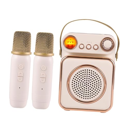 kowaku Karaoke Lautsprecher mit Zwei Mikrofonen, Tragbare Karaoke Maschine für Familientreffen, Beige von kowaku