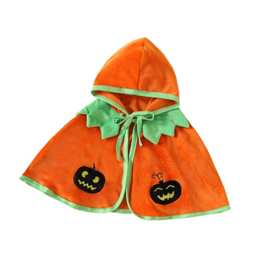 kowaku Kinder Kürbis Kapuzen Poncho, Umhang Cape Halloween Kostüm Dekorativer Party Schal, Passend für Körpergröße 100cm, Orange von kowaku