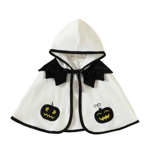 kowaku Kinder Kürbis Kapuzen Poncho, Umhang Cape Halloween Kostüm Dekorativer Party Schal, Passend für Körpergröße 100cm, Weiß von kowaku