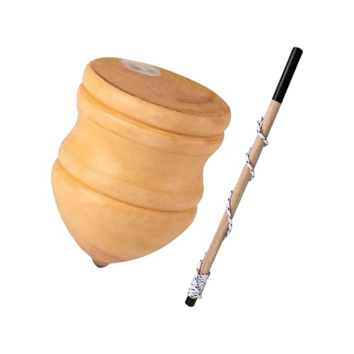 kowaku Klassischer Holz-Trompos mit Spitze, Stab, DIY, handgeschnitztes Gyro-Spielzeug, unbemalte Holzkreisel, für Erwachsene und Kinder, Geschenk, 8 Inch with 50cm Rod von kowaku