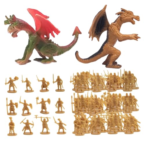 kowaku Mittelalterliches Ritter-Actionfiguren-Spielset im Maßstab 1/72 mit großem Western-Drachen-Zubehör, Miniatur-Bausatz für Kinder, Gold von kowaku