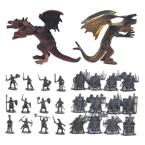 kowaku Mittelalterliches Ritter-Actionfiguren-Spielset im Maßstab 1/72 mit großem Western-Drachen-Zubehör, Miniatur-Bausatz für Kinder, Grau von kowaku