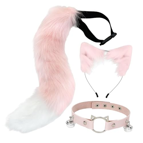 kowaku Ohren Stirnband Kragen und Schwanz Set Kopfbedeckung Cosplay Kostüm für Karneval Party, Rosa von kowaku