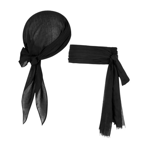 kowaku Piraten-Kostüm-Set, Piraten-Turban, Schärpe, Dekor, Taillengürtel für Damen, Partyzubehör, Schwarz von kowaku