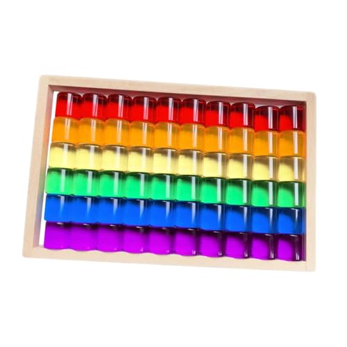 kowaku Regenbogenbau Würfel Erlernen von Bildungsspielzeug mit hölzernen Aufbewahrungsbox Glatte Acrylwürfel Stapelspiel für Jungen Mädchen von kowaku