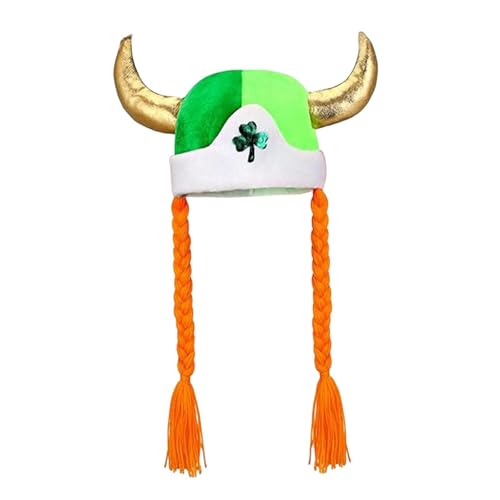 kowaku ST Patrick's Day Hut Wikinger mit Zöpfen Hut Kostümzubehör Erwachsene Wikinger Beanie Wikinger Kleidung Hut für Bühnenauftritt von kowaku