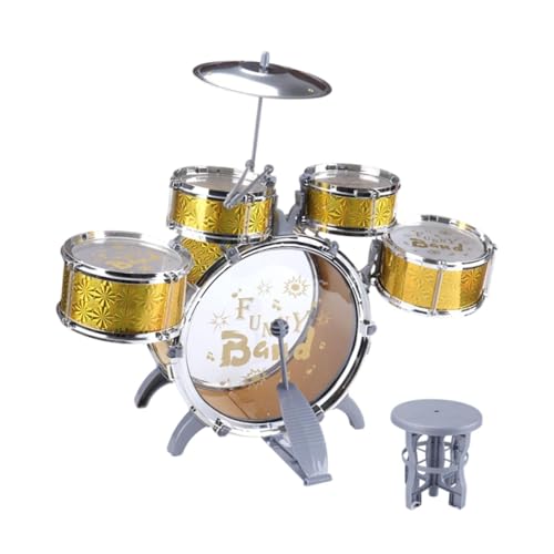 kowaku Schlagzeugset für Kinder für Anfänger, Bassdrum-Kits mit Stuhl, Hand-Augen-Koordination, Pedal, Percussion-Simulation, Trommelspielzeug für, Gold von kowaku