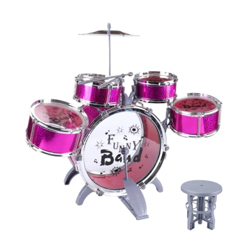 kowaku Schlagzeugset für Kinder für Anfänger, Bassdrum-Kits mit Stuhl, Hand-Augen-Koordination, Pedal, Percussion-Simulation, Trommelspielzeug für, Violett von kowaku