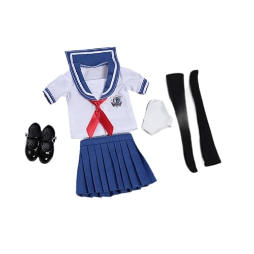 kowaku Schuluniform-Set für Puppen im Maßstab 1/6, Cosplay, kurzärmeliges Oberteil und Rock für Damen, Ankleiden für 12-Zoll-Figuren, BLAU von kowaku