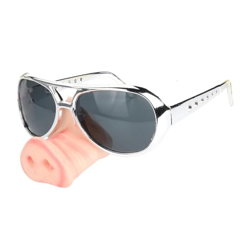 kowaku Schweinchen Sonnenbrille mit Riesennase, Lustige Partybrille für Fasching, Silber von kowaku