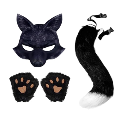 kowaku Therian Maske und Schwanz Set Handschuhe Maske für Halloween Party Kostüm Urlaub, Schwarz von kowaku