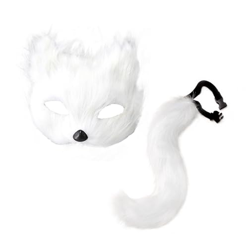 kowaku Tiermaske und Schwanz-Set, Foto-Requisiten, Abschlussball, Kostüm, Halloween-Party, Gesichtsbedeckung, Weiß kowaku Tiermaske und Schwanz-Set, Foto-Requisiten, Abschlussball, Kostüm, Halloween-Party, Gesichtsbedeckung, Weiß von kowaku