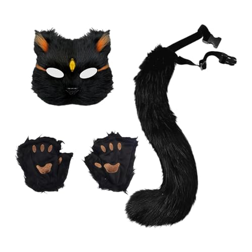 kowaku Tiermaske und Schwanz-Set, Halloween-Gesichtsmaske für Abschlussball, Halloween-Party-Kostüm, Schwarzer Goldchip kowaku Tiermaske und Schwanz-Set, Halloween-Gesichtsmaske für Abschlussball, Halloween-Party-Kostüm, Schwarzer Goldchip von kowaku