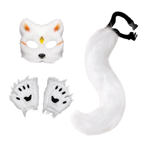 kowaku Tiermaske und Schwanz-Set, Halloween-Gesichtsmaske für Abschlussball, Halloween-Party-Kostüm, Weißer Gelber Chip kowaku Tiermaske und Schwanz-Set, Halloween-Gesichtsmaske für Abschlussball, Halloween-Party-Kostüm, Weißer Gelber Chip von kowaku