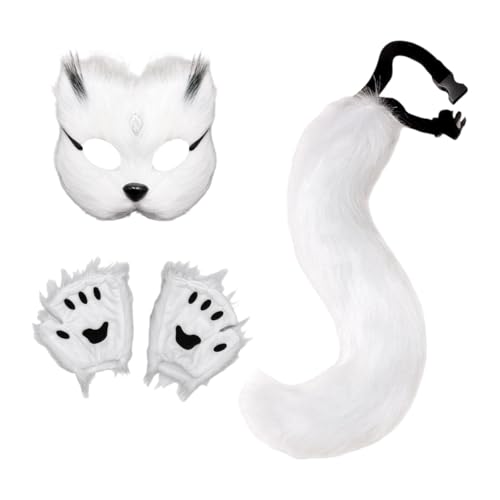 kowaku Tiermaske und Schwanz-Set, Halloween-Gesichtsmaske für Abschlussball, Halloween-Party-Kostüm, Weißer Schwarzer Chip kowaku Tiermaske und Schwanz-Set, Halloween-Gesichtsmaske für Abschlussball, Halloween-Party-Kostüm, Weißer Schwarzer Chip von kowaku