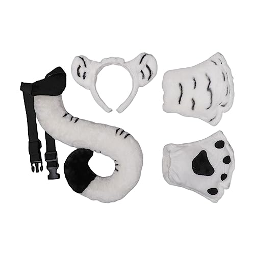 kowaku Tiger-Kostüm-Set, Kopfschmuck, Tierkostüm, Stirnband, Cosplay-Partyzubehör für Neujahr, Halloween, Mottopartys, Zubehör, Dekoration, Weiß von kowaku