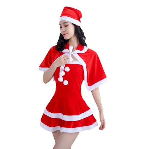 kowaku Weihnachtskleid für Damen, Kostüm, Samt, schöne Partykleidung mit Kopfbedeckung, XXXL von kowaku