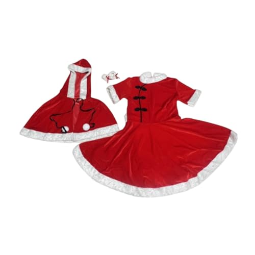 kowaku Weihnachtsmann-Kostüm für Damen, Kleid mit Kapuze und Umhang für Feiertags- und Bühnenauftritte von kowaku