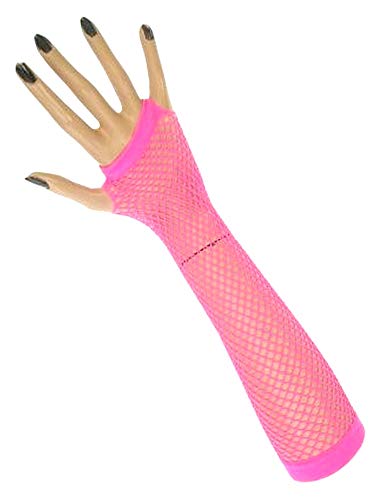 krautwear Damen Mädchen Schweißbänder Stirnband 2 Armbänder Beinstulpen Handschuhe 80er Jahre Set Neon Pink (Netz-Handschuhe-Rosa) von krautwear