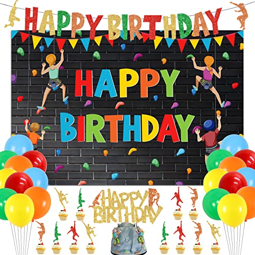 Klettern Geburtstagsparty Dekorationen für Jungen Klettern Themenparty Happy Birthday Ballons Hintergrund-Flash-Wand Happy Birthday Banner Klettern Happy Birthday Kuchen Cupcakes von kreat4joy