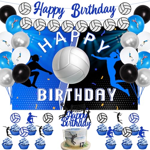 Volleyball-Party-Dekorationen, 38 Stück Sport Themed Birthday Party Supplies Happy Birthday Banner Volleyball Backdrop Banner Kuchen Topper Bunting Hanging Banner Folie Ballons Baby Shower Decor von kreat4joy