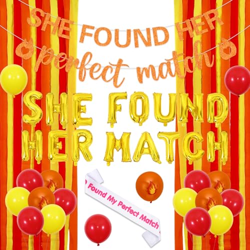 kreat4joy She Found Her Perfect Match Bachelorette Dekorationen, Match Made In Heaven Bachelorette Dekorationen Ballons Banner Folienballons Schärpe Krepppapier Hintergrund für Frauen Hochzeit von kreat4joy