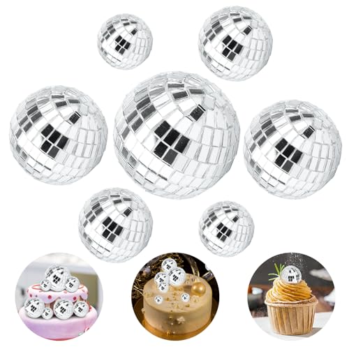 7Pcs Disco Ball Kuchen Dekoration Kuchen Disco Ball Party Topper, Spiegel Disco Ball Silber Glas Disco Ball Dekor 70er Jahre Disco Thema Party Gunst Geburtstag Weihnachten Supplies (4 Größen) von ktxaby