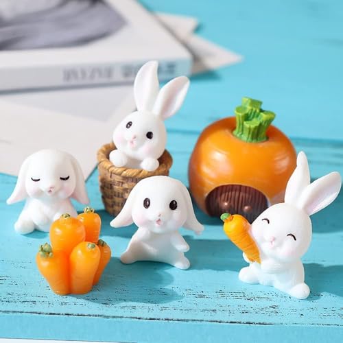 7Pack Kaninchen Figuren Kuchen Topper, Ostern Mini Hasen Charaktere Spielzeug Miniatur Fee Garten Schreibtisch Dekorationen, Geburtstag Baby Dusche Party Favorit für Kinder Kleinkinder von kukifun