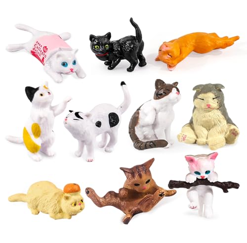 kukifun 10 Stück niedliche Katzenfiguren, Mini Kawaii Kätzchen Spielzeug Sammlung Tier Charakter Spielset für Kuchen Topper Garten Auto Dekorationen von kukifun