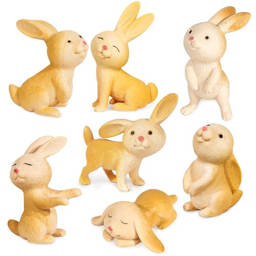 kukifun Mini Hase Figuren 7 Stück,Osterhasen Figuren,Kaninchenfiguren Spielzeug,Hase Cake Cupcake Toppers,Osterhase Deko,Hase Tierspielzeug für Weihnachten Kinder Geburtstagsgeschenk und Partybedarf von kukifun