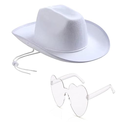 Cowboyhut, Sommer-Sonnenhut, Western-Cowgirl-Hut und herzförmige Sonnenbrille, Kostüm, Party, Verkleidungszubehör, Cowboyhüte für Erwachsene, Cowgirl-Hut für Männer und Frauen, Western-Kostüm, Party, von kwoifioy