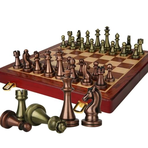 kwoifioy Schachspiel Aus Metall Verbessertes Empfindliches Schachspiel Klappbrettset Pädagogisches Spielzeug Strategiespiel Schachfigurenset Für Kinder Und Erwachsene Faltbares Schachbrett von kwoifioy