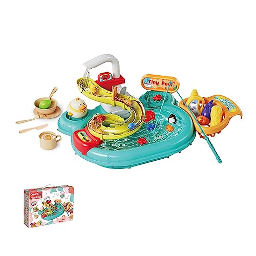 kyaoayo Küchenspüle Spielzeug Set, Spülbecken Spielzeug Kit mit Wasserkreislauf, wasserspielzeug Kinder mit Wasserhahn und Schieben, Küchenutensilien, Küchenzubehör Set für Kleinkinder (Grün) von kyaoayo