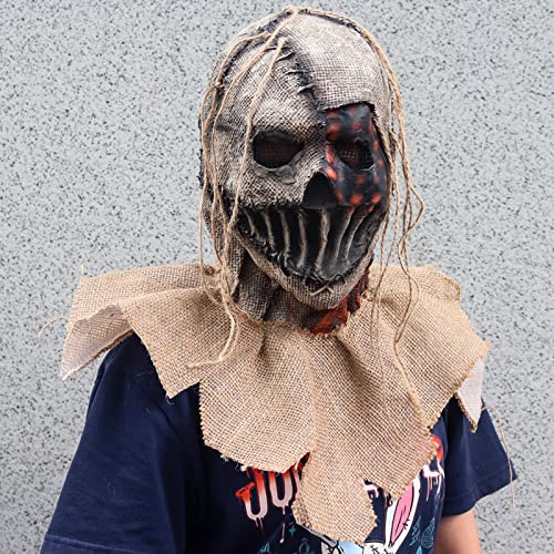 kychenBase Halloween Gruselige Gesichtsbedeckung, Halloween Vogelscheuche Maske, gruselige Vogelscheuche Kopfbedeckung, Halloween Vogelscheuche Kopf Kostüm, Halloween Verkleidung Cosplay Kostüm von kychenBase