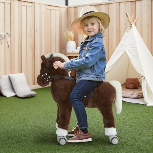 labebe Pferd zum reiten für Kinder, spielpferd zum reiten Plüsch, Pferd mit Rollen für Baby 3-12 Jahre Alt, Schaukel Pferd/Indoor Schaukel&Garten-braunes Pferd labebe Pferd zum reiten für Kinder, spielpferd zum reiten Plüsch, Pferd mit Rollen für Baby 3-12 Jahre Alt, Schaukel Pferd/Indoor Schaukel&Garten-braunes Pferd von labebe