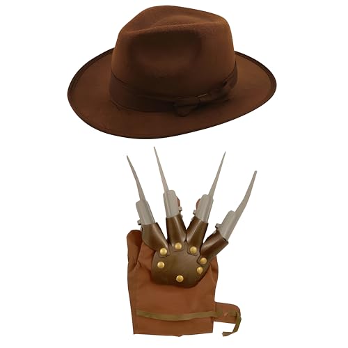 labreeze Explorer-Hut, braune Klauen-Handschuh, Freddy-Krueger-Stil, Erwachsene, Unisex, Halloween-Kostüm, Party, Entdecker-Kostüm-Set labreeze Explorer-Hut, braune Klauen-Handschuh, Freddy-Krueger-Stil, Erwachsene, Unisex, Halloween-Kostüm, Party, Entdecker-Kostüm-Set von labreeze