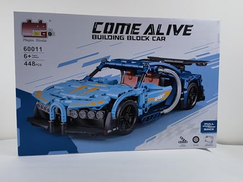 laddutoi Blockset, 1:16 Maßstab, 448 Teile, Blaues Supercar mit Rückzieh-Funktion und detaillierten Features wie öffnenden Türen, Detailliertes Modell für Kinder und Sammler von laddutoi