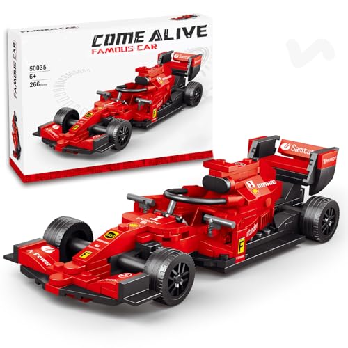 laddutoi Formel-1 Blockbaukasten, 266 Teile, Rotes F1 Auto mit Industrie-Design, Realistisches Cockpit und bewegliche Räder, Perfekt für Kinder ab 6 Jahren und Sammler von laddutoi