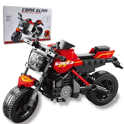 laddutoi Superbike Bausteinset, Sammlerstück Für Kinder Und Erwachsene Ab 6 Jahren, Rotes Motorradmodell Mit Realistischem Design Und Drehbarem Vorderteil, 281 Teile von laddutoi