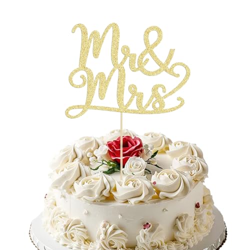 1 x goldener glitzernder Tortenaufsatz, "Mr and Mrs", Cupcake-Topper, personalisierte Hochzeitstortenaufsätze, goldene Kuchendekoration, Party-Dekorationen von lafomukea