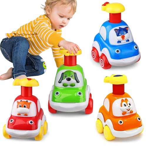 Tier Auto Spielzeug mit Traktor ab 1 Jahre Junge,Spielzeugautos ab 2 Jahren,4pcs Press Go Spielzeugauto Geschenke,Baby Aufziehauto,Montessori Kinderspielzeug Geschenk für 1 2 3 Jahre Jungen Mädchen von lakigoes