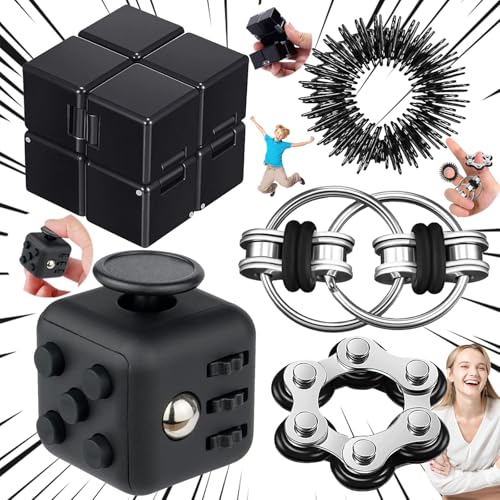 lankai 5 Stück Fidget Toys Set, Anti-Stress Würfel Spielzeug, Infinity Cube, Finger Massageringe, Roller Chain, Anti Stress Spielzeug für Erwachsene Und Kinder, Für Stressaubbau und Reizbar(Schwarz) von lankai